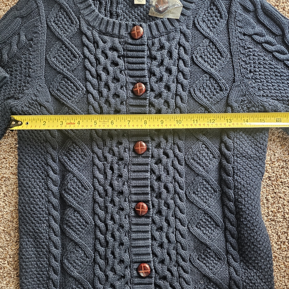 L.L. Bean Navy Blue Cable-Knit Button Front Cardigan - Picture 7 of 9